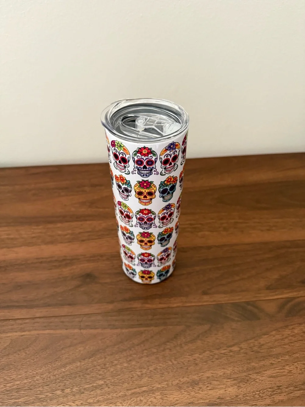 Sugar Skull Slim Party Tumbler - White Colorful Skulls